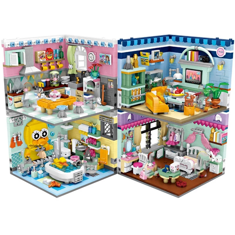 

Конструктор «сделай сам» для дома, мини-кубики для спальни, кухни, ванной, модель, фигурки, набор кирпичей для комнаты девочек, игрушки для де...