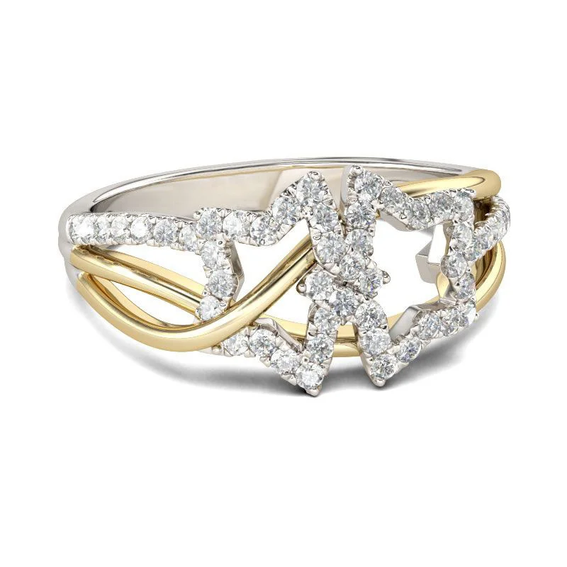 

Unique Golden and Silver Two-Tone Five-pointed Star Ring For Women Wedding Jewelry Crystal Rings Hand Accessories