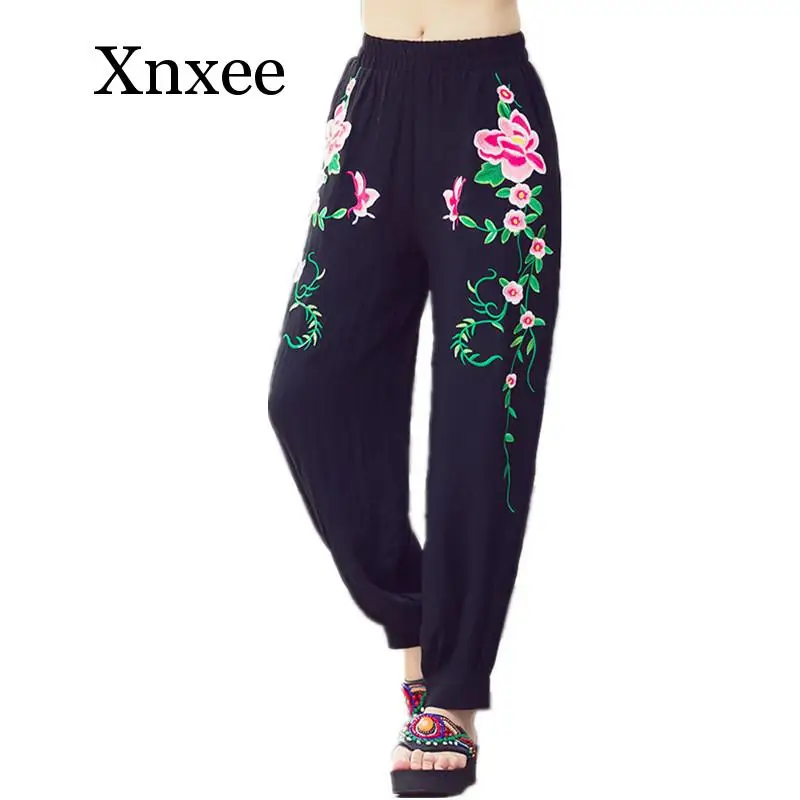 Брюки женские с вышивкой винтажные элегантные брендовые штаны в стиле Харадзюку