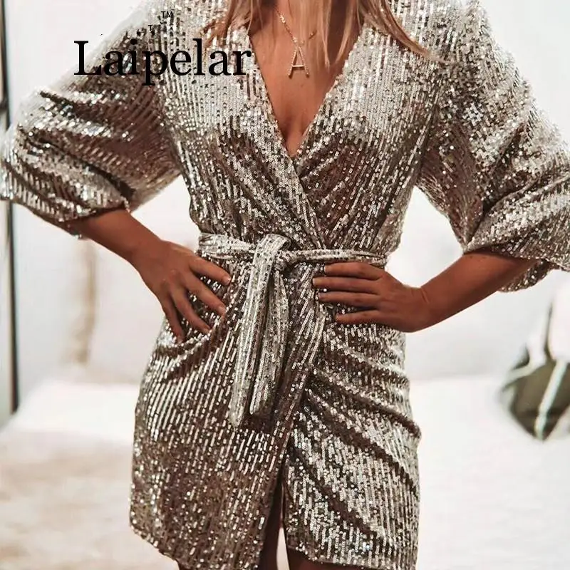 Женское сексуальное Клубное платье Romilly с блестками серебристое Сверкающее