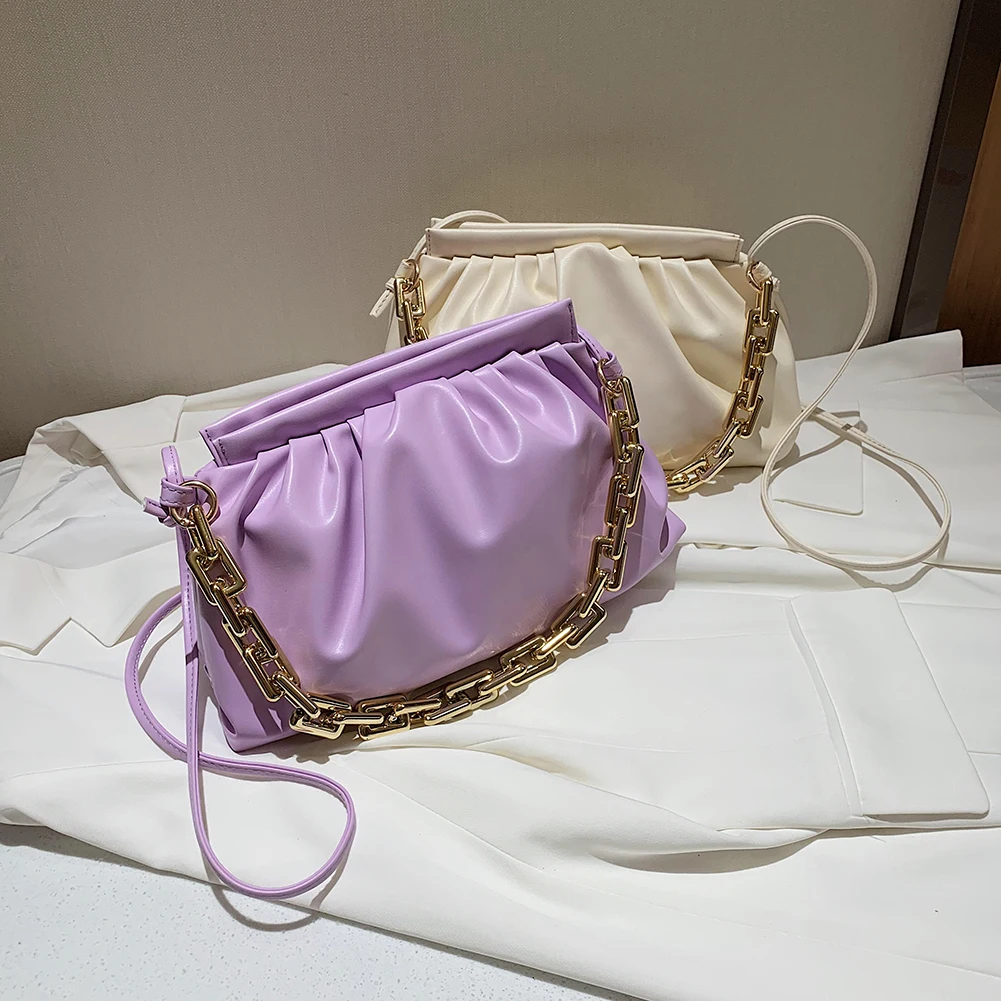 Женские однотонные Сумочка плиссированная PU облако сумка на плечо для девушек