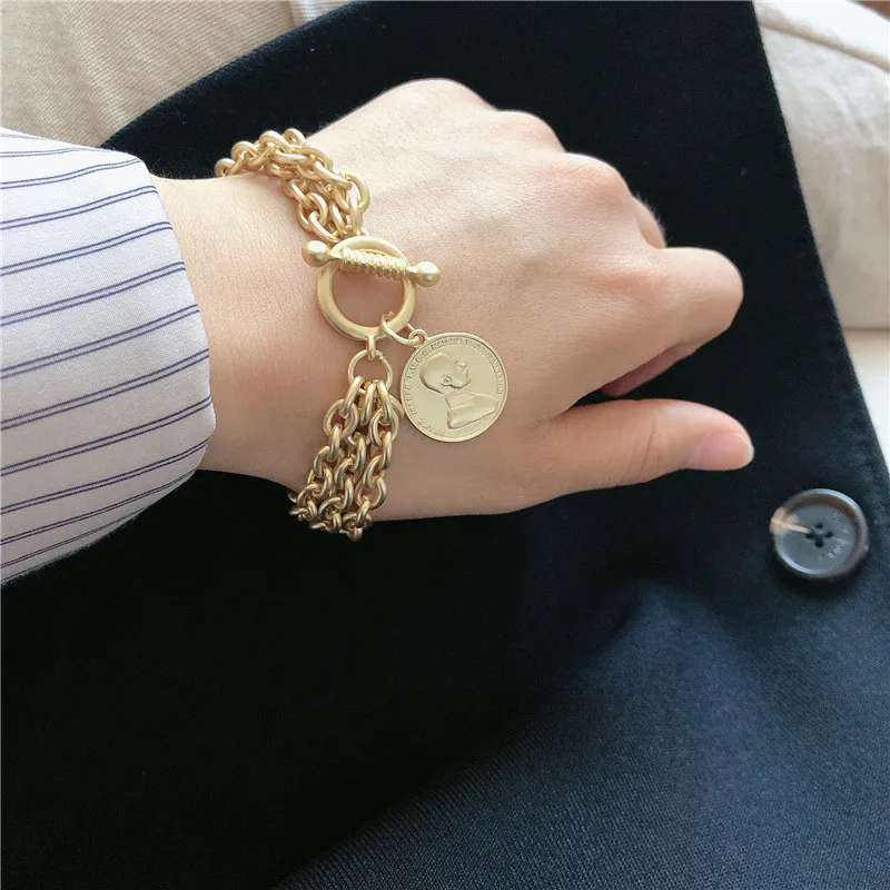 Женский браслет с абстрактной монеткой модный металлический натуральным