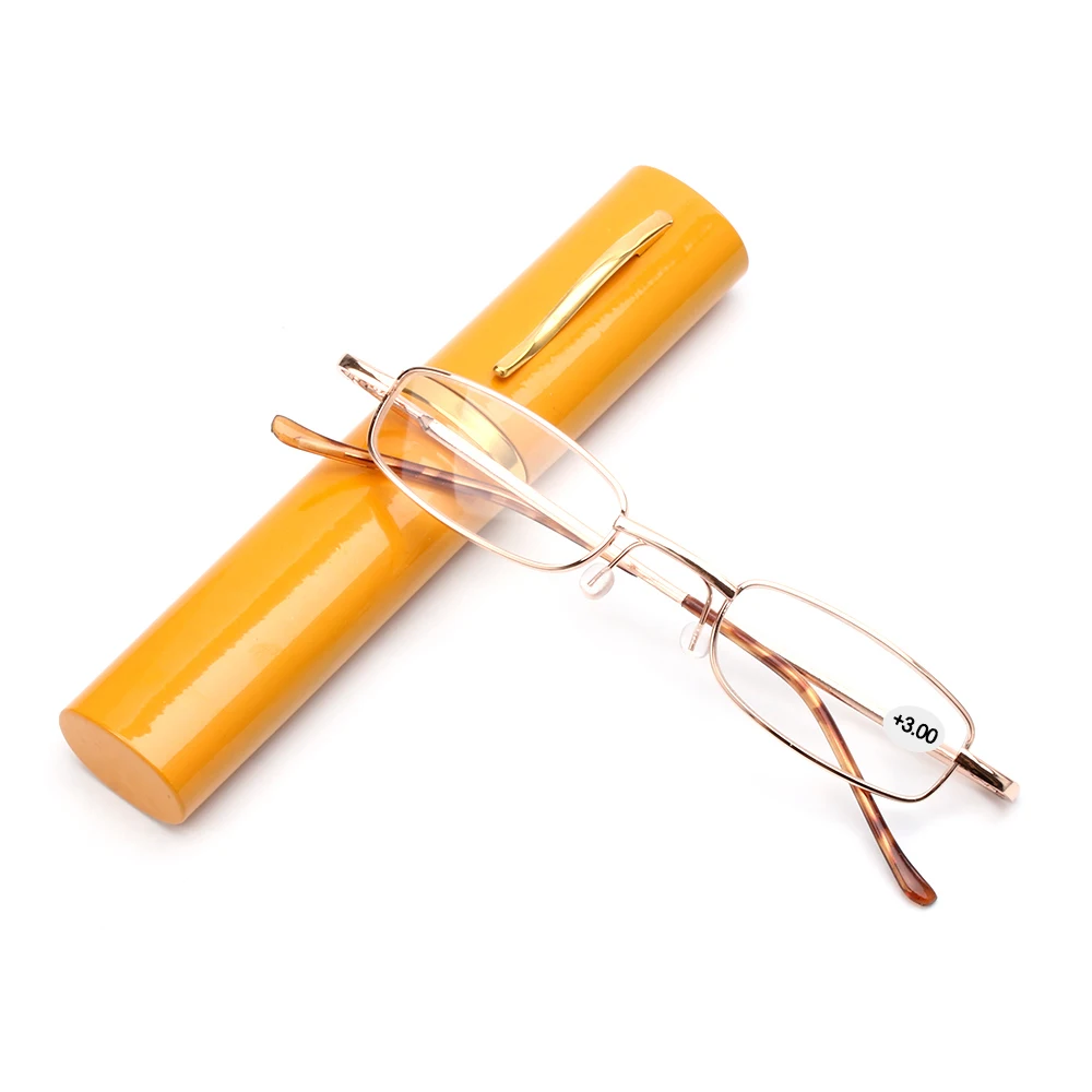 yellow 2 Лидер продаж унисекс Нержавеющая сталь рамка смолы очки для чтения 1,00-4,00 с трубкой чехол складной против усталости глаз, пресбиопические очки - Цвет оправы: yellow 2