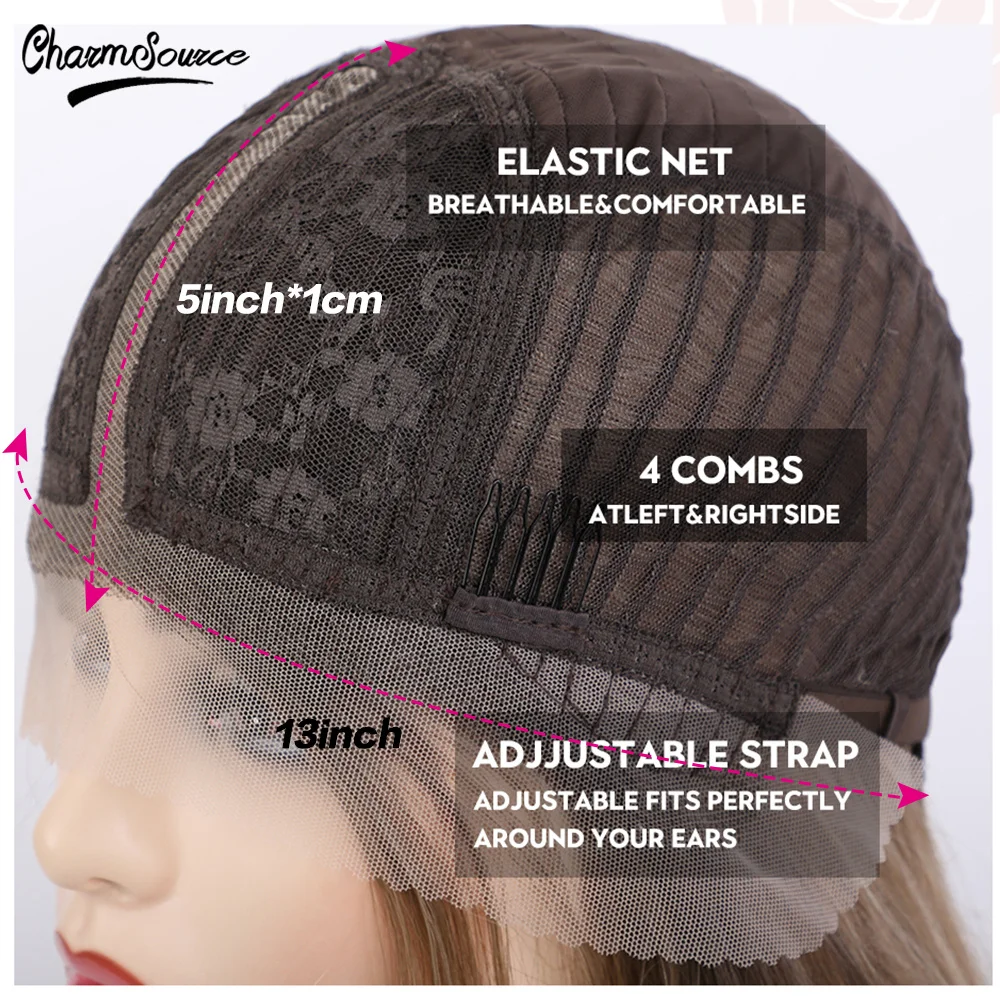 

CharmSource Long Straight Synthetic Lace Part Hair Wigs Blend Blonde and White Wig For Women Heat Resistant Daily Use