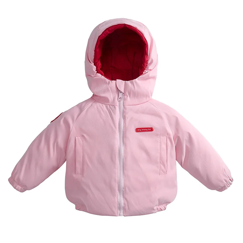winter children's jackets Boy hooded down jackets Girl pink keep warm Outerwear Coat worn on both sides 2T-6T duck down 90