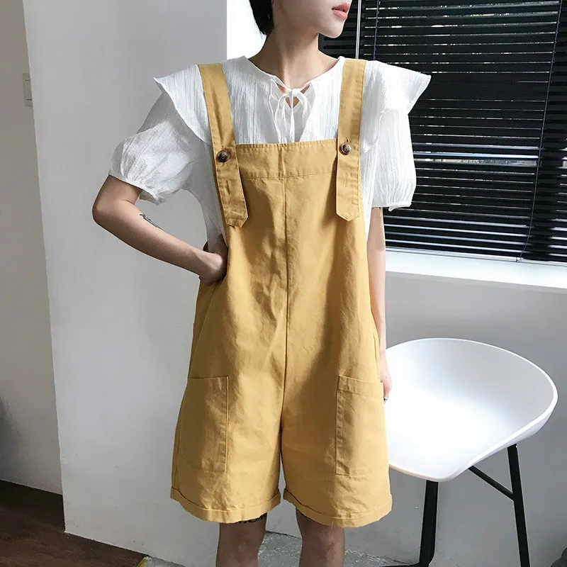 

Cute Blue Bib Pants Female Summer Women Rompers Loose Casual Thin High Waist Wide Leg Overalls Girls Ladies Playsuit Streetwear
