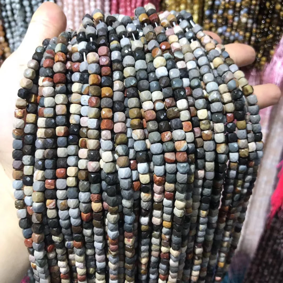 

Natural American Picture Stone Beaded Faceted Square Shape Loose Beads For Jewelry Making DIY Necklace Bracelet Accessories