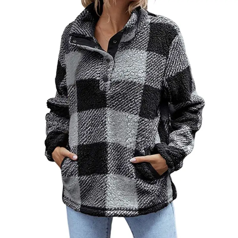 

Women's Plaid Shirt Jackets Women Vintage Plush Long Sleeve Ladies Plaid Tops Outwear Autumn Winter Loose Thick Plaid Coats