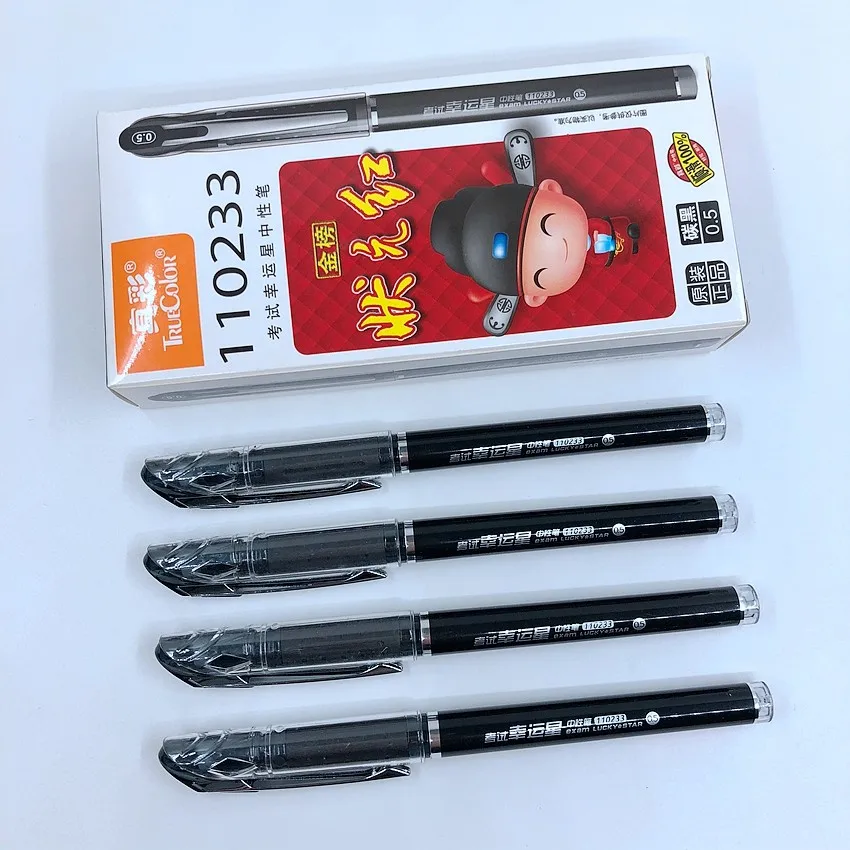 

[TrueColor] (12 Pieces/Lot) School Supplies Student Stationery Black Roller Ball Point Pen Office 0.5mm Gel Ink Pens 110233