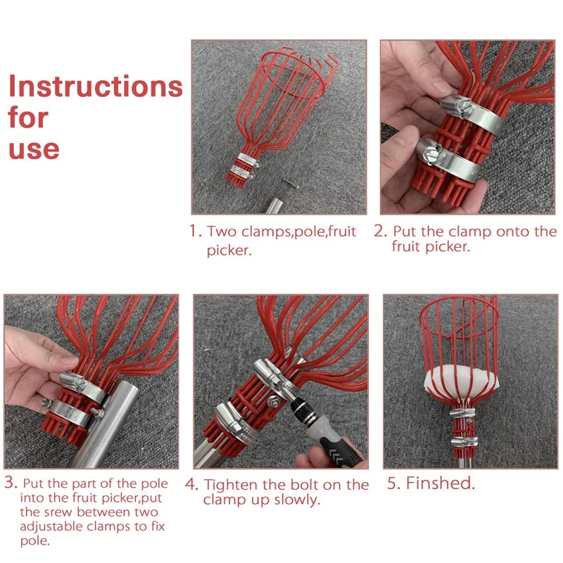 

Fruit Picker Basket with Optional Splicing of Lightweight Stainless Steel To Pick Apples Oranges and Fruit Trees Fruit Picker To