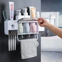 multifunctional bathroom washing rack wall mounted toothbrush holder with towel bar hook automatic toothpaste squeezing ld165