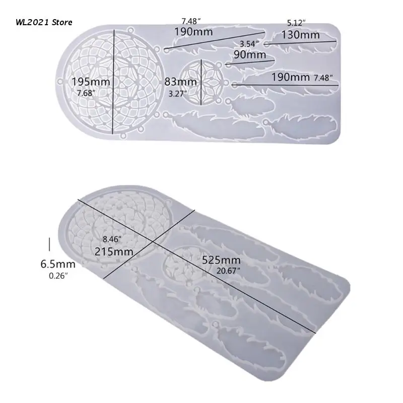 

G5GC Dream Catcher Resin Mold Epoxy Dream Catcher Keychain Mold Silicone Keychain Pendant Mold Feather Mold for Diy Crafts