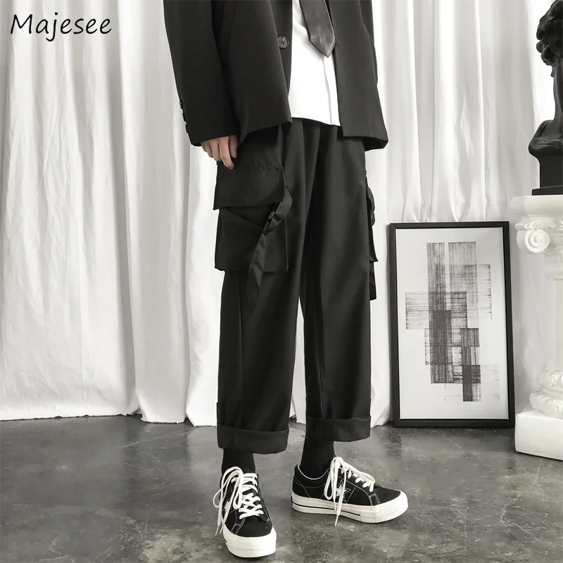 

Брюки-карго мужские с эластичным поясом, повседневные штаны на шнуровке, универсальные брюки до щиколотки, в стиле Харадзюку, шикарные джог...