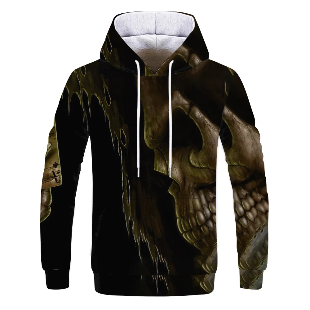 Толстовка мужская с 3D-принтом черепа черная кофта капюшоном пуловер в стиле
