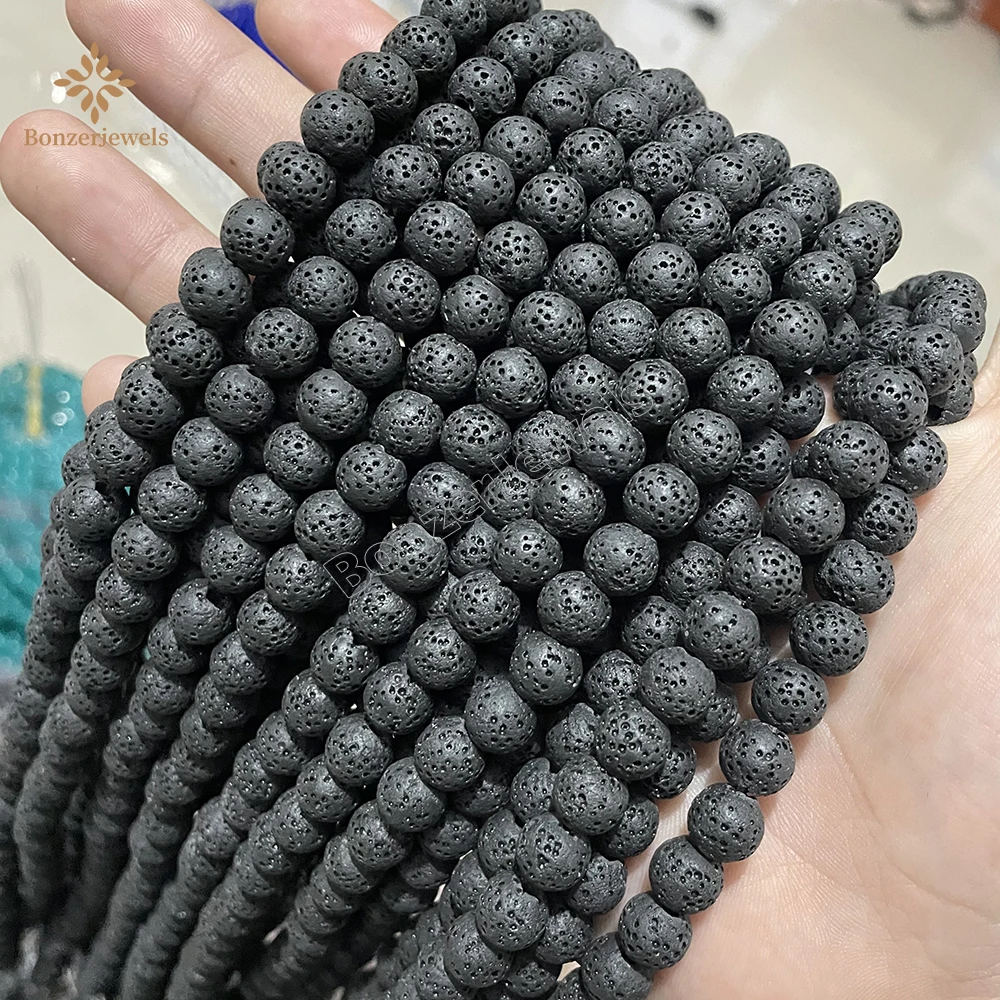 

Wholesale Lots Black Color Lava Stone Round Rock Volcanic Loose Gemstones Beads For DIY Bracelets Jewelry Making 6/8/10/12MM