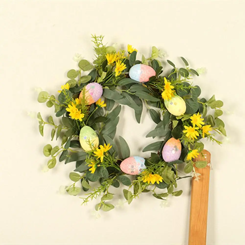 

15.7inch Easter Wreath With Mixed Flowers Twigs Pastel Eggs For Home Living Room Garland Decor In Stock