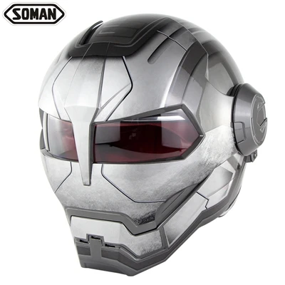 Shiny Gray Soman Железный человек Шлем дизайн косплей Capacete ретро мотоцикл шлемы призрак самурая маска для забавных Ironman Casco Para Moto - Цвет: Shiny Gray