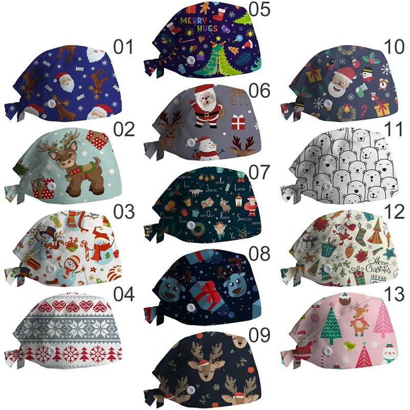 

1PC New Scrub Nurse Hat gorros quirurgicos Floral Bouffant Sanitary Cap with Sweatband Cartoon Printing Nursing Caps Scrub Cap