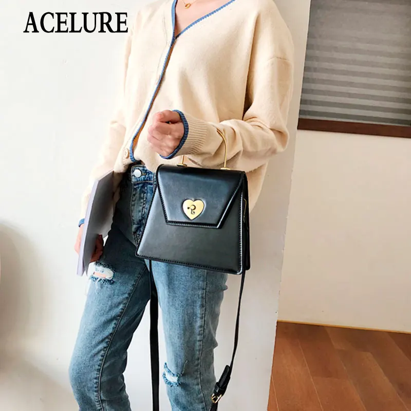 

ACELURE чехол с застежкой в форме сердца для женщин, однотонные сумки на плечо из искусственной кожи с металлическими ручками, женские сумки с р...