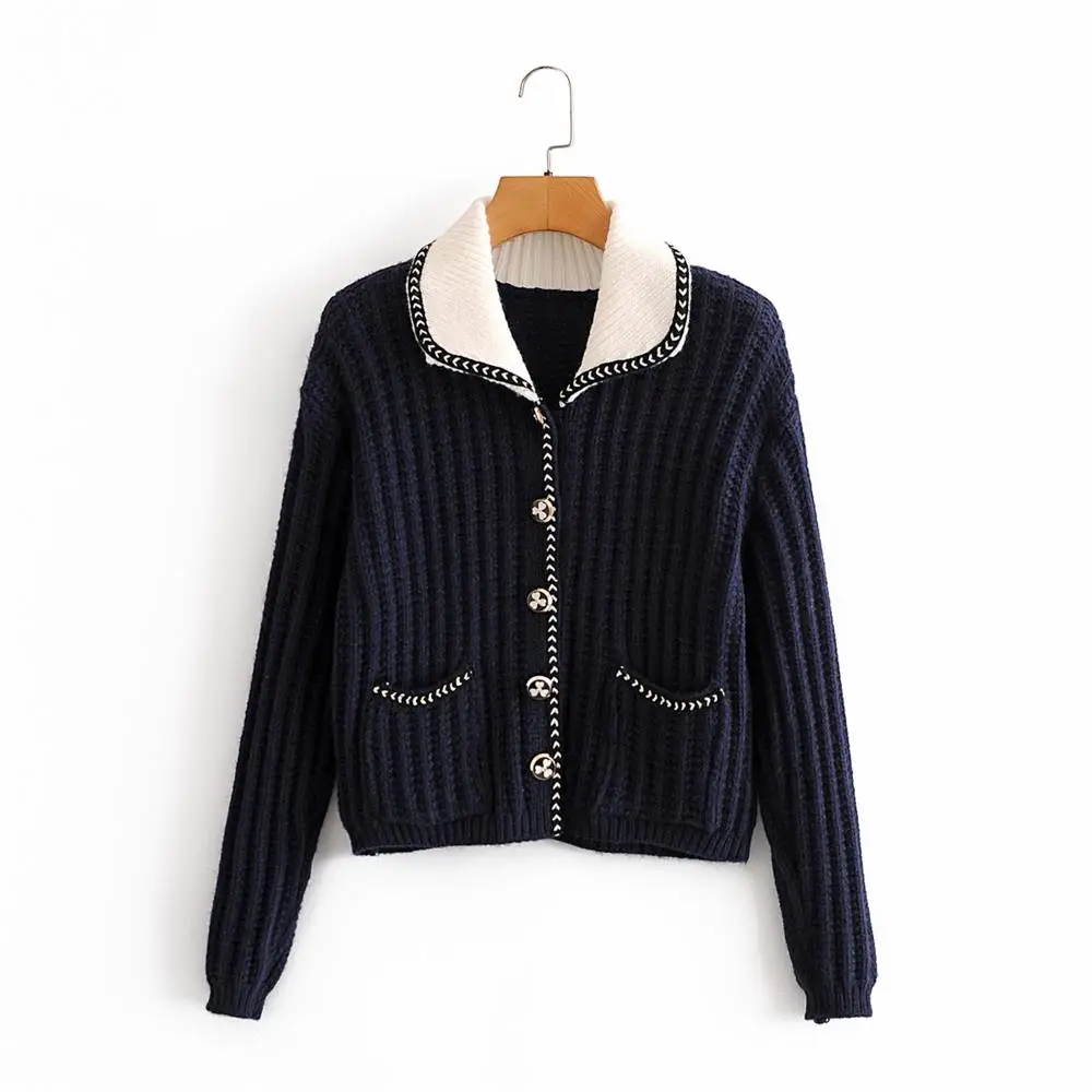 

2020 autumn new female loose outer wear lazy wind gentle doll collar long-sleeved knitted cardigan sweater