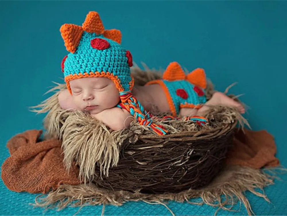 Knit Cartoon Cap Infant Boy baby Short Outfit Newborn Photography Props Accessorie Kawaii new born photography Hat | Детская одежда и