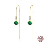 fashion luxury silver long chain dangle earrings 925 sterling malachite zircon drop tassel earrings for women jewelry 2020