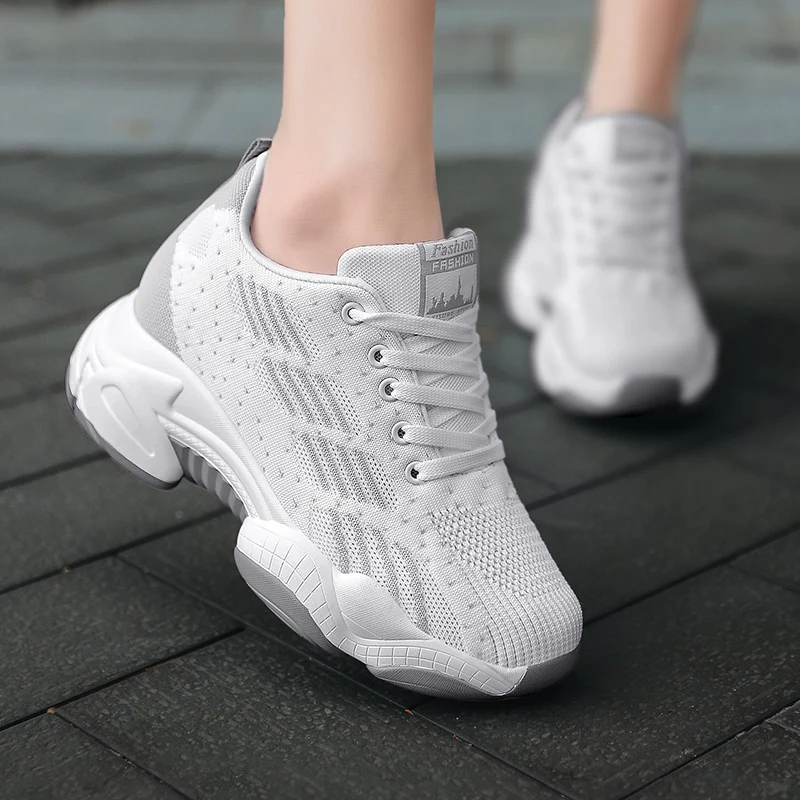 

Height Increasing Casual Shoes for Women Flying Knitting Fashion Sneakers 2021 Summer Breathable Platform Shoes Female Footwear