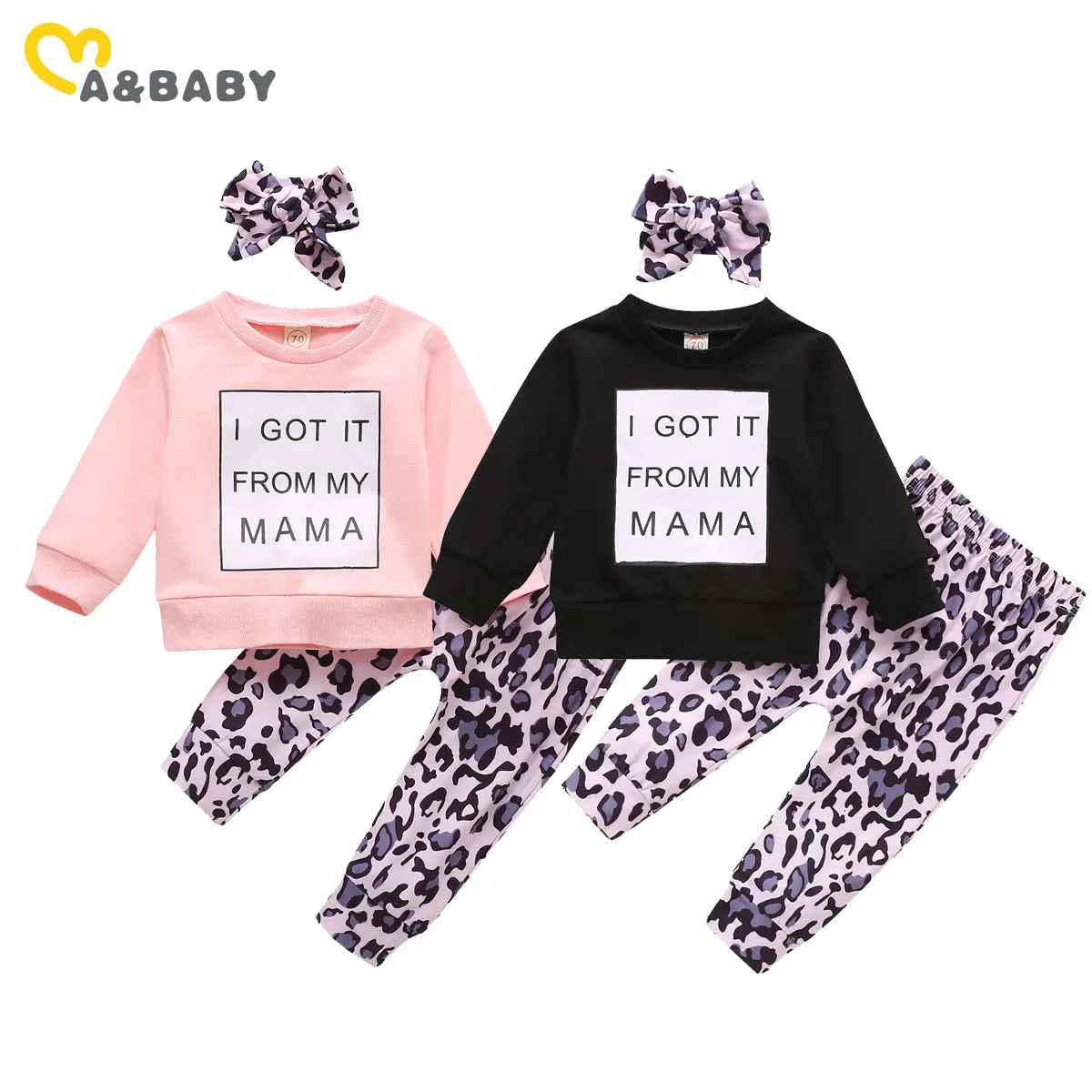 

Ma&Baby 0-24M Spring Autumn Newborn Infant Baby Girls Clothes Set Letter Long Sleeve Sweatshirt Leopard Pants Outfits
