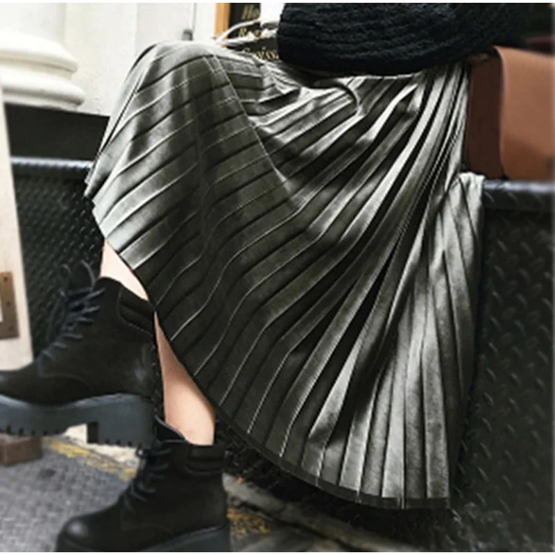 Женская длинная Плиссированная юбка повседневная бархатная средней длины с