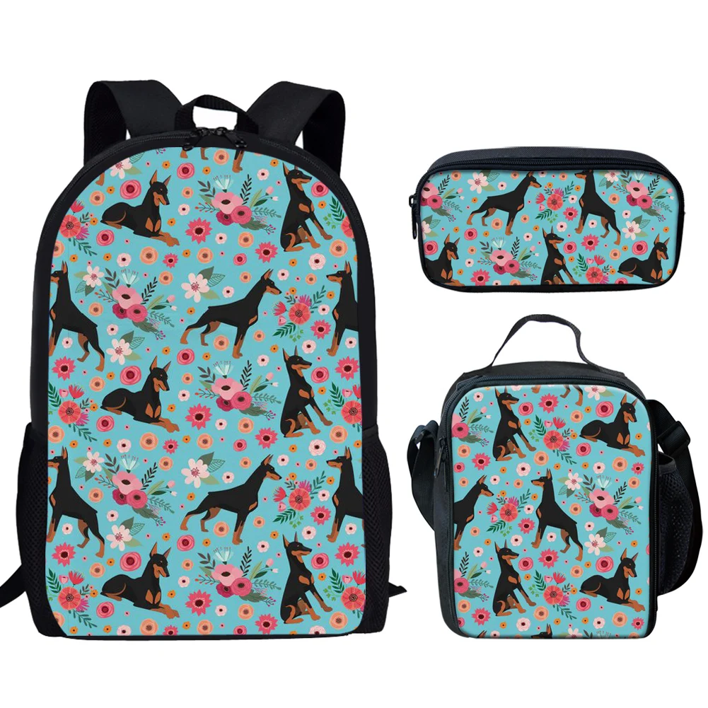 Комплект школьных рюкзаков ELVISWORDS с принтом собаки и цветов, школьные ранцы для учеников, школьные сумки для детей 3 шт./компл.