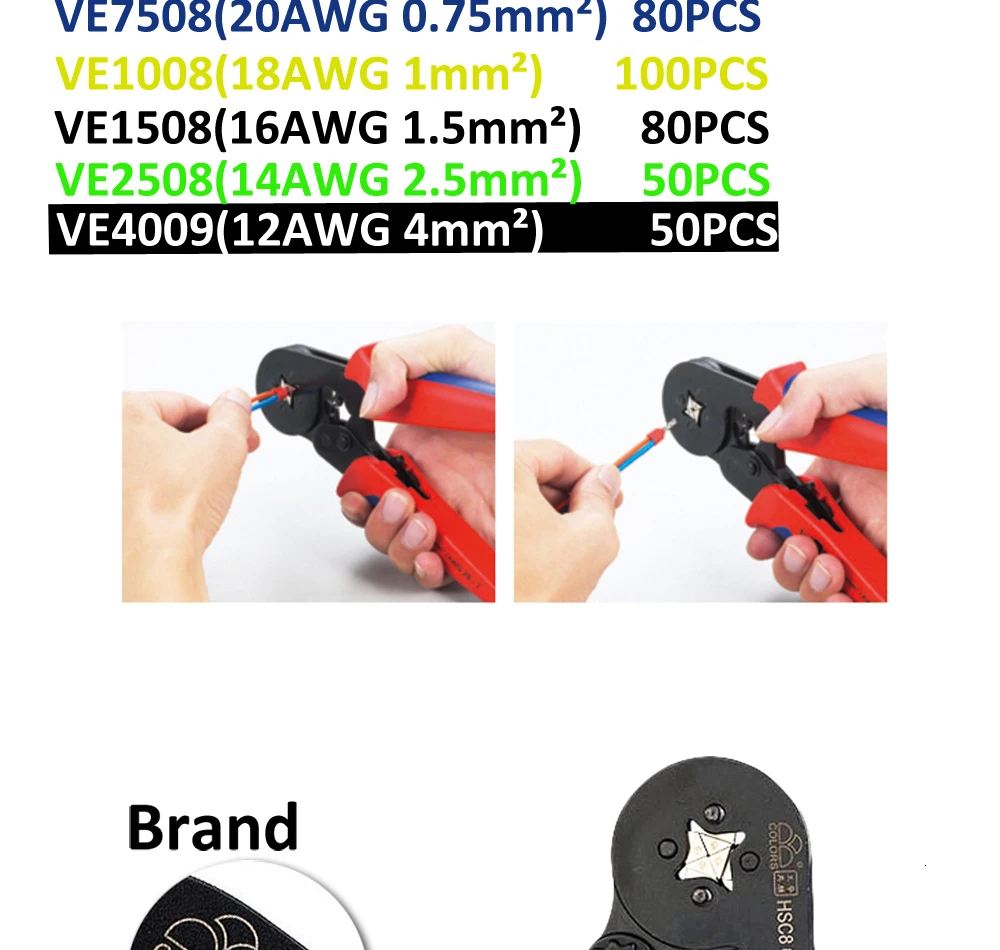 6-6 0.25-6mm 23-10AWG Hexagon& 10S 0.25-10mm 23-7AWG Quadrilateral Tube Bootlace Terminal Crimping Pliers Crimp Hand Tools HSC8