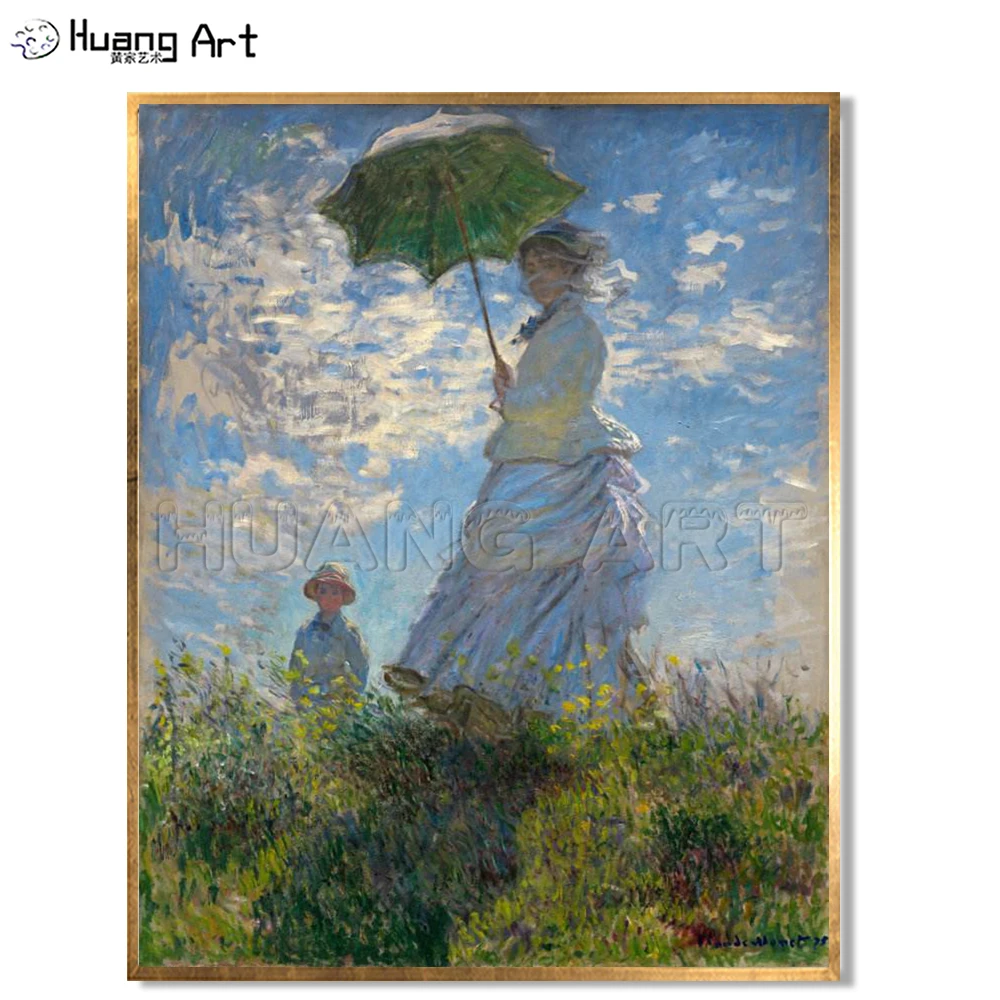Французский художник Monet Масляная Живопись Ручная роспись холст с зонтом Женская