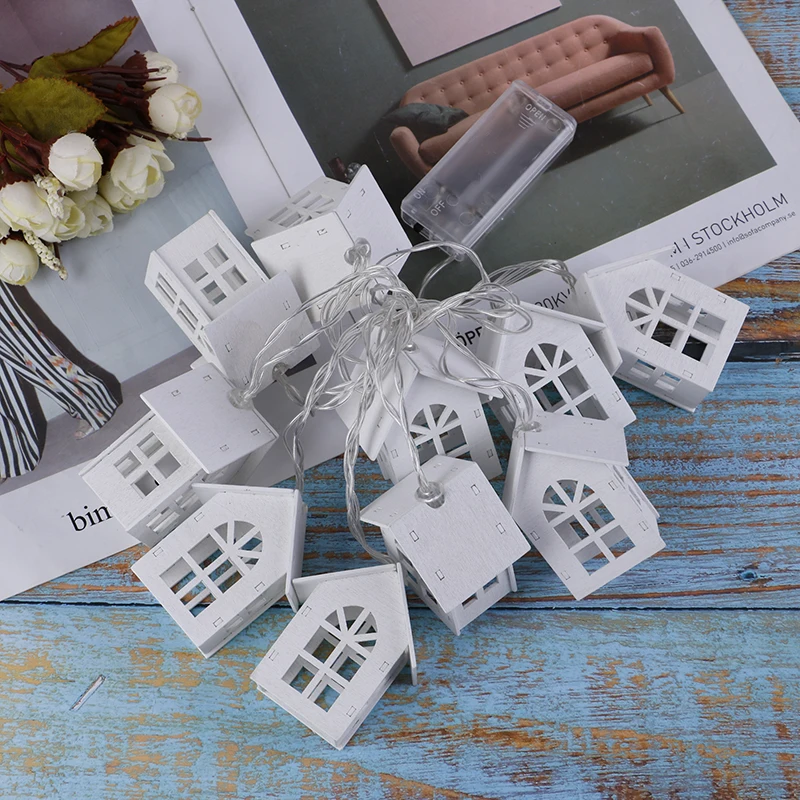 

1PC 2M 10pcs LED Christmas Tree House Style Fairy Light Led String Wedding Natal Garland New Year Christmas Decorations