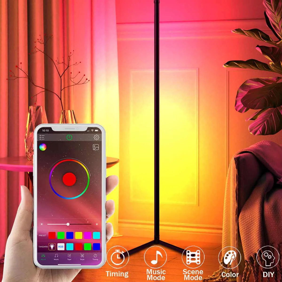 

150 см RGB светодиодная Напольная Лампа, спальня, прикроватный декор, напольный светильник, комнатный атмосферный стоячий светильник, светиль...