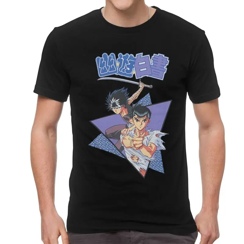 Мужская футболка Yu Hakusho модная с коротким рукавом 100% хлопок Yusuke и Hiei городская