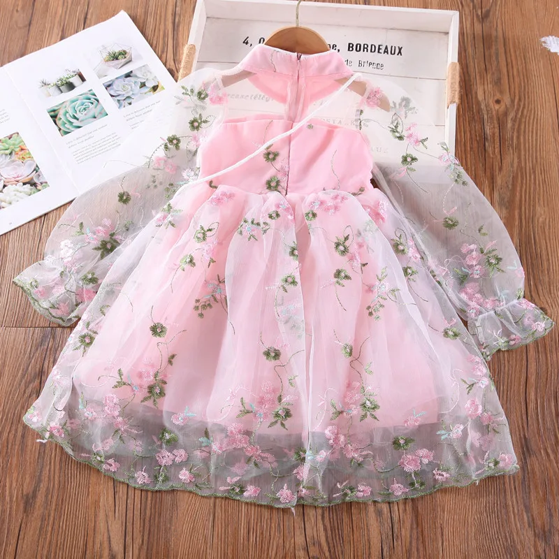 Платье для девочек весна-осень 2021 кружевные шифоновые Детские платья в китайском