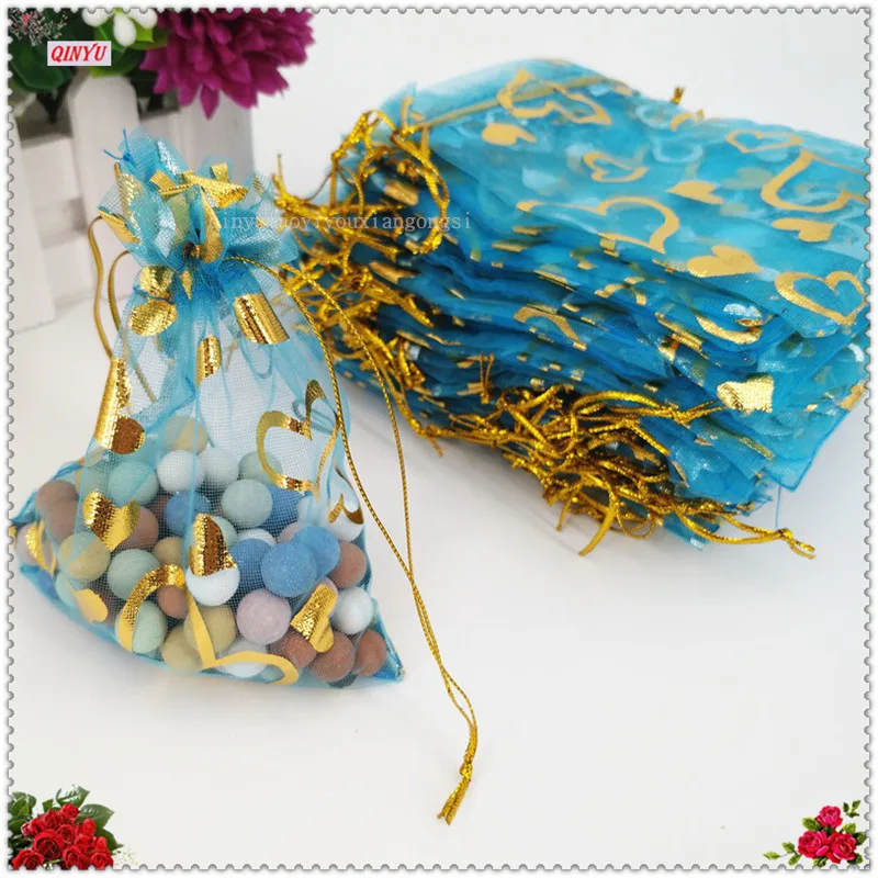 Золотое любовное сердце вуаль розовая свадебная сумочка из органзы Подарочные