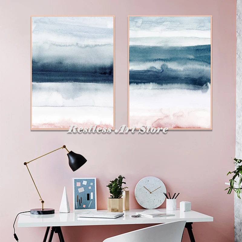 Темно-синяя красная розовая акварельная картина на холсте Современные