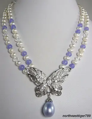 Горячая Распродажа бесплатная доставка&gt 2 ряда белый жемчуг фиолетовый нефрит