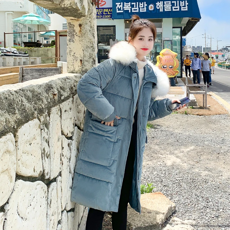 Женская зимняя парка с капюшоном 2020 Длинные куртки меховым воротником плотные