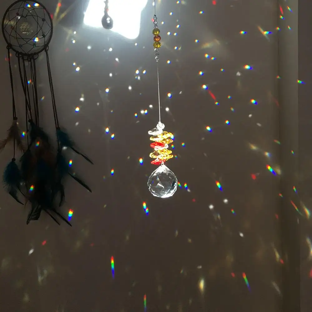 Подвесной Хрустальный уловитель света на окно призмы из желтых бусин подарки со