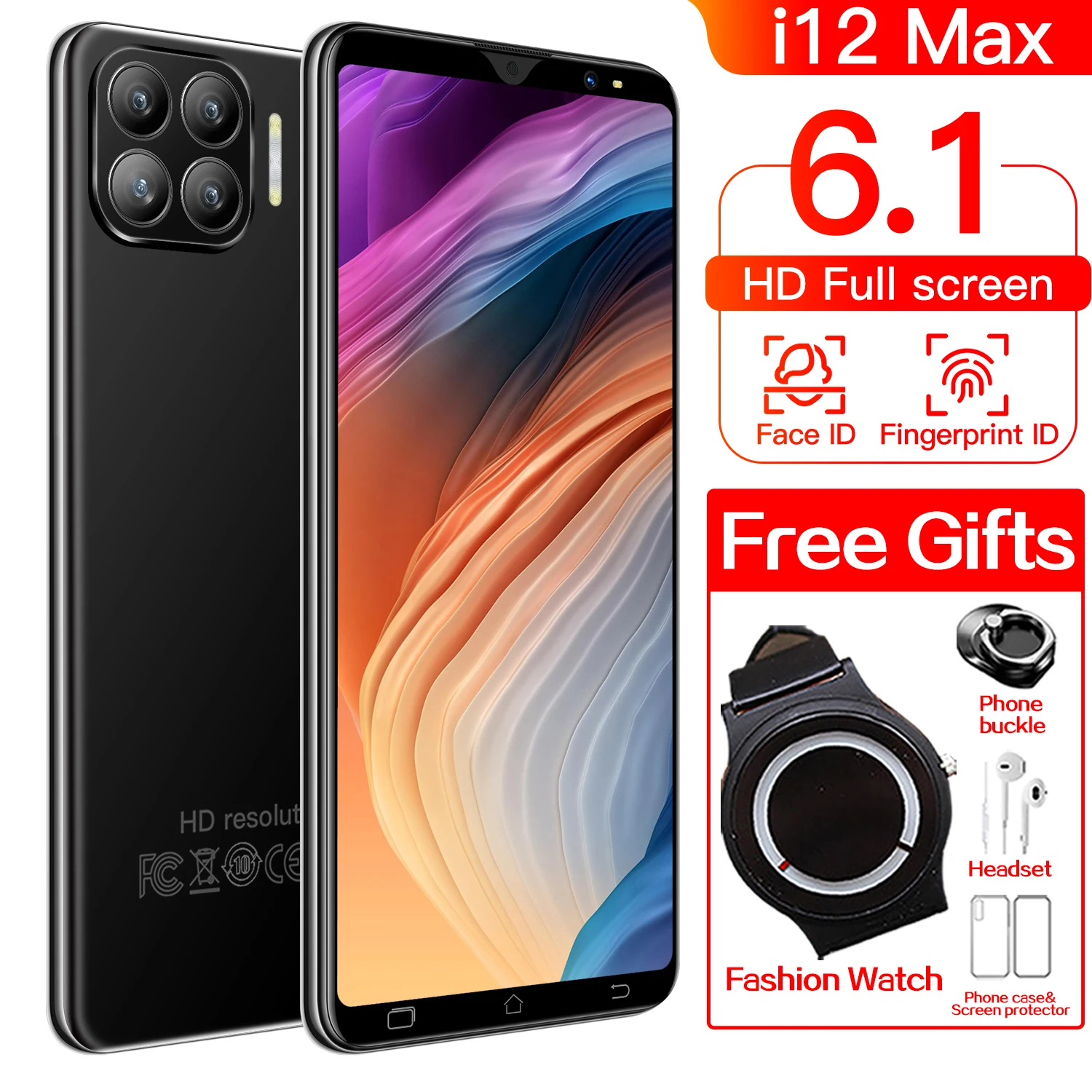 

[World Premiere] i12 Pro Max Smartphone Android10 6.1 Inch HD Screen 5G Cellphone 6+128GB Face ID 4800mAh Dual SIM Mobile Phone