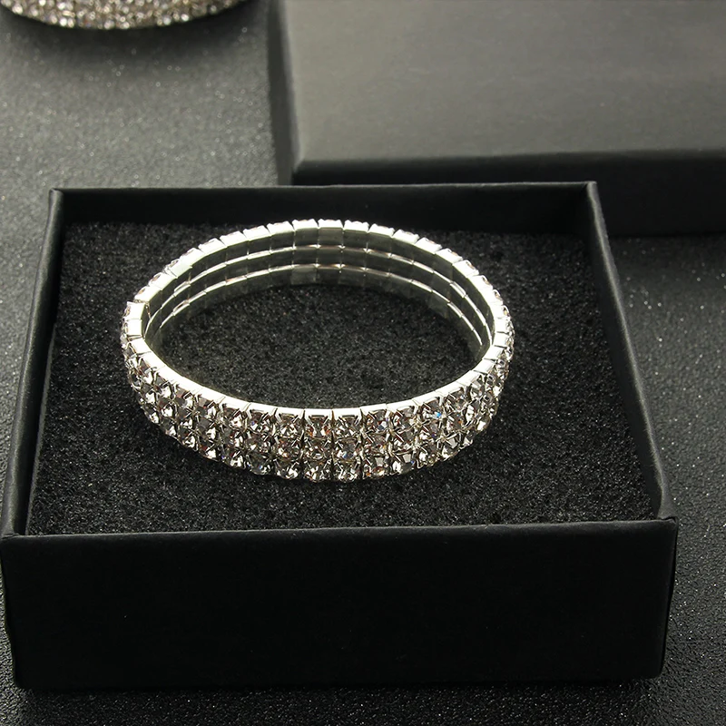 1-5 рядов Стразы свадебный браслет для женщин серебряный растягивающийся модные