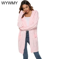 wywmy 2021 new autumn winter knitted twist hooded sweater coat women twist long sleeved hooded sweater cardigan no button jacket