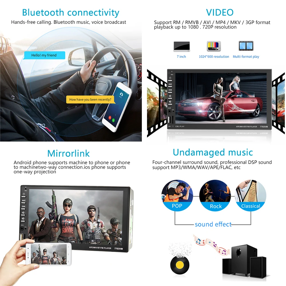 2din Podofo автомобильное радио 7 &quotсенсорный экран мультимедиа авторадио DVD Bluetooth ISO