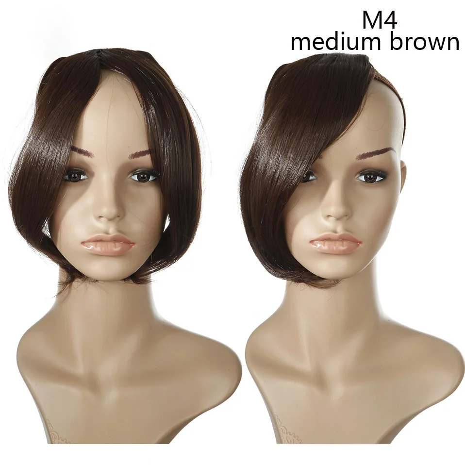 medium brown SNOILITE, средняя часть, челка, имитация челок, волосы, синтетические, коричневые, черные, на заколках, для наращивания, челка, бахрома для женщин - Цвет: medium brown