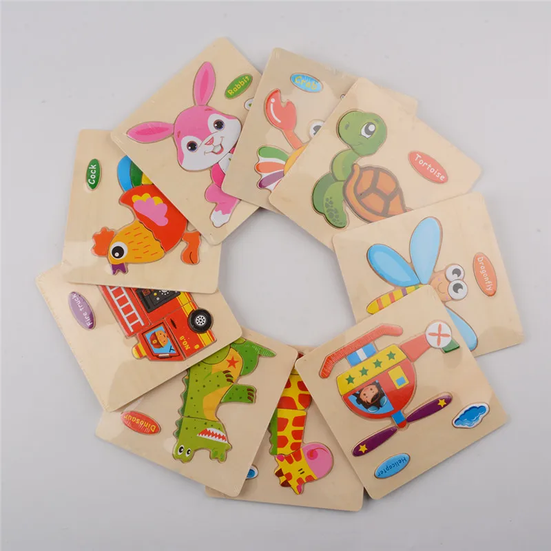 Детские игрушки Деревянный 3d пазл Мультяшные животные интеллектуальные детские