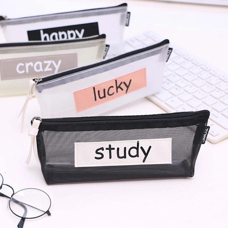 

Transparent Pencil Case Mesh Pencil Bag For Kids Girls Gift Office School Supplies Kawaii Stationery Nylon Zipper Pencilcase