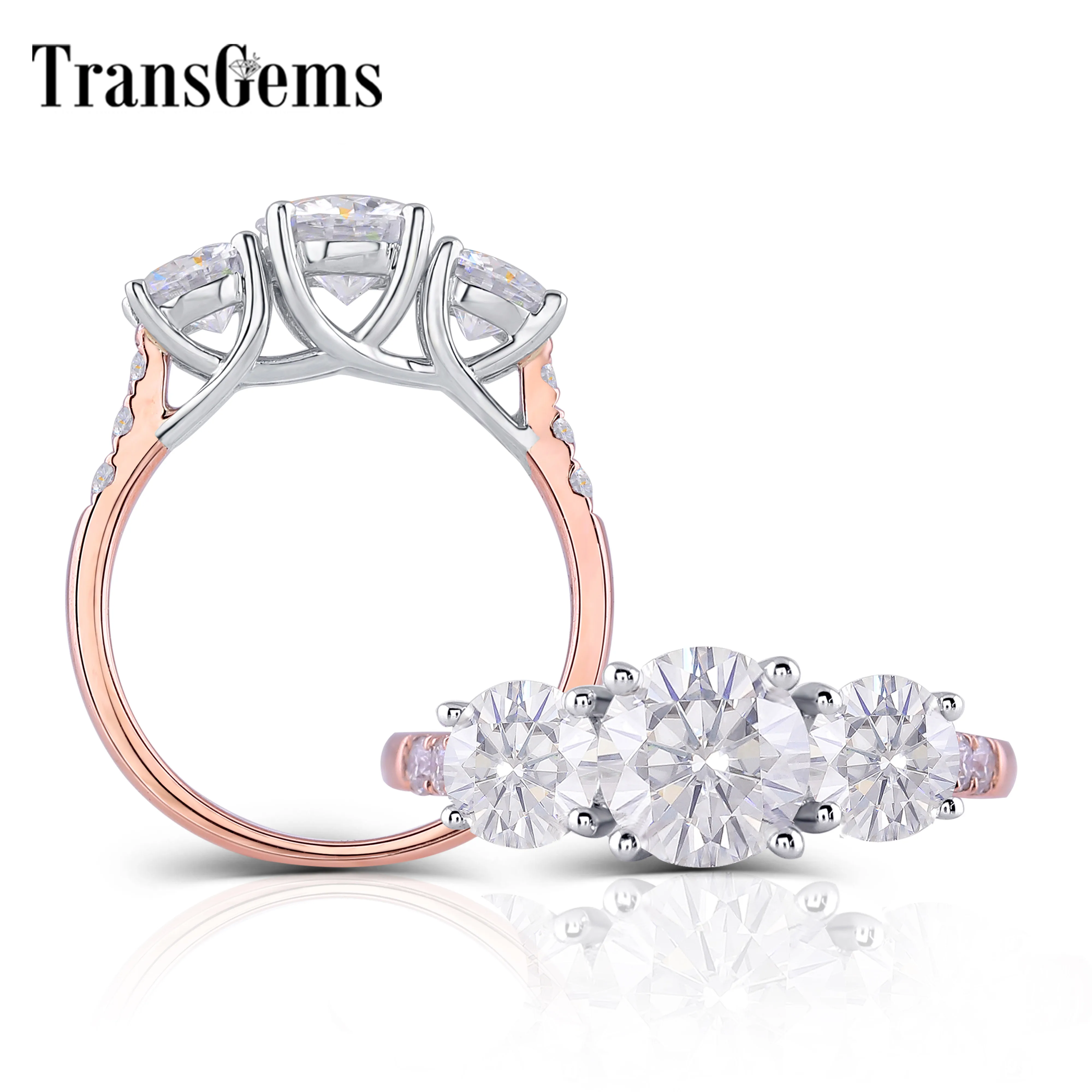 TransGems 14K 585 Два Тона Золотой центр 2CTW F цвет Moissanite обручальное кольцо с