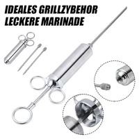 stainless steel turkey marinade spice roast curing syringe set with 2 needles kitchen meat injectors tools kit